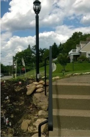 painted railing and light pole