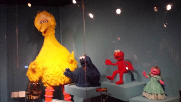 Big Bird, Cookie, Elmo, and Prairie Dawn at the Museum of the Moving Image.