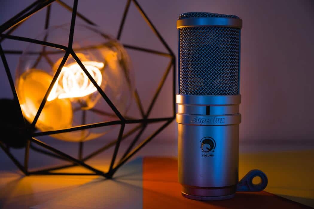 podcast microphone next to light