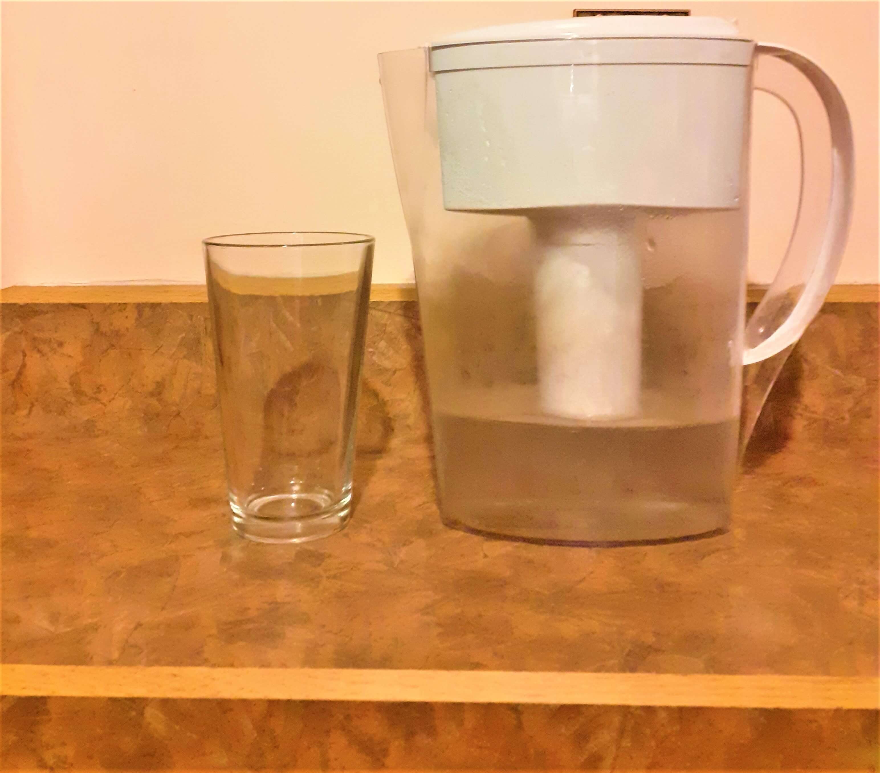 water pitcher and glass