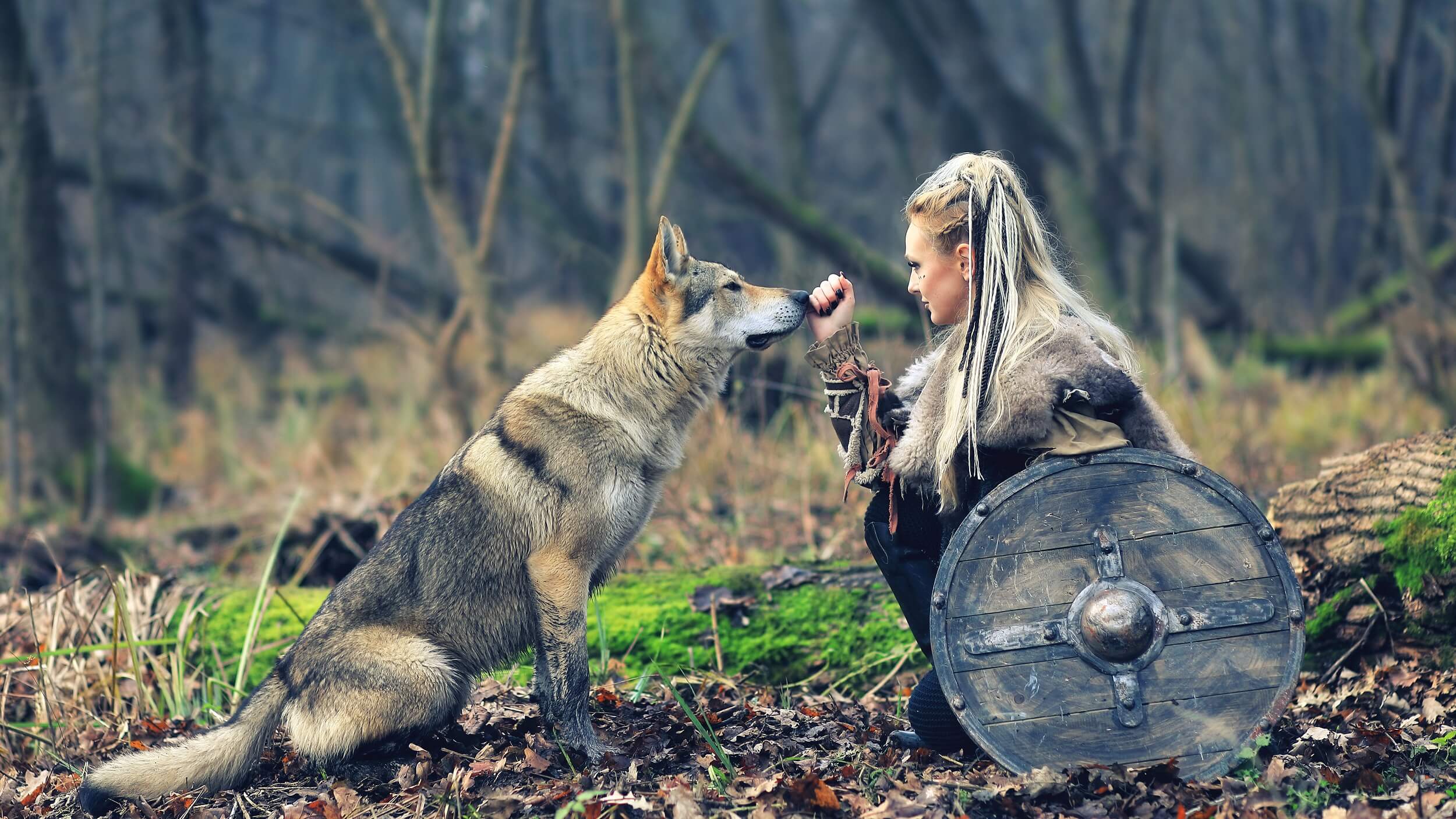 Viking maiden with wolf