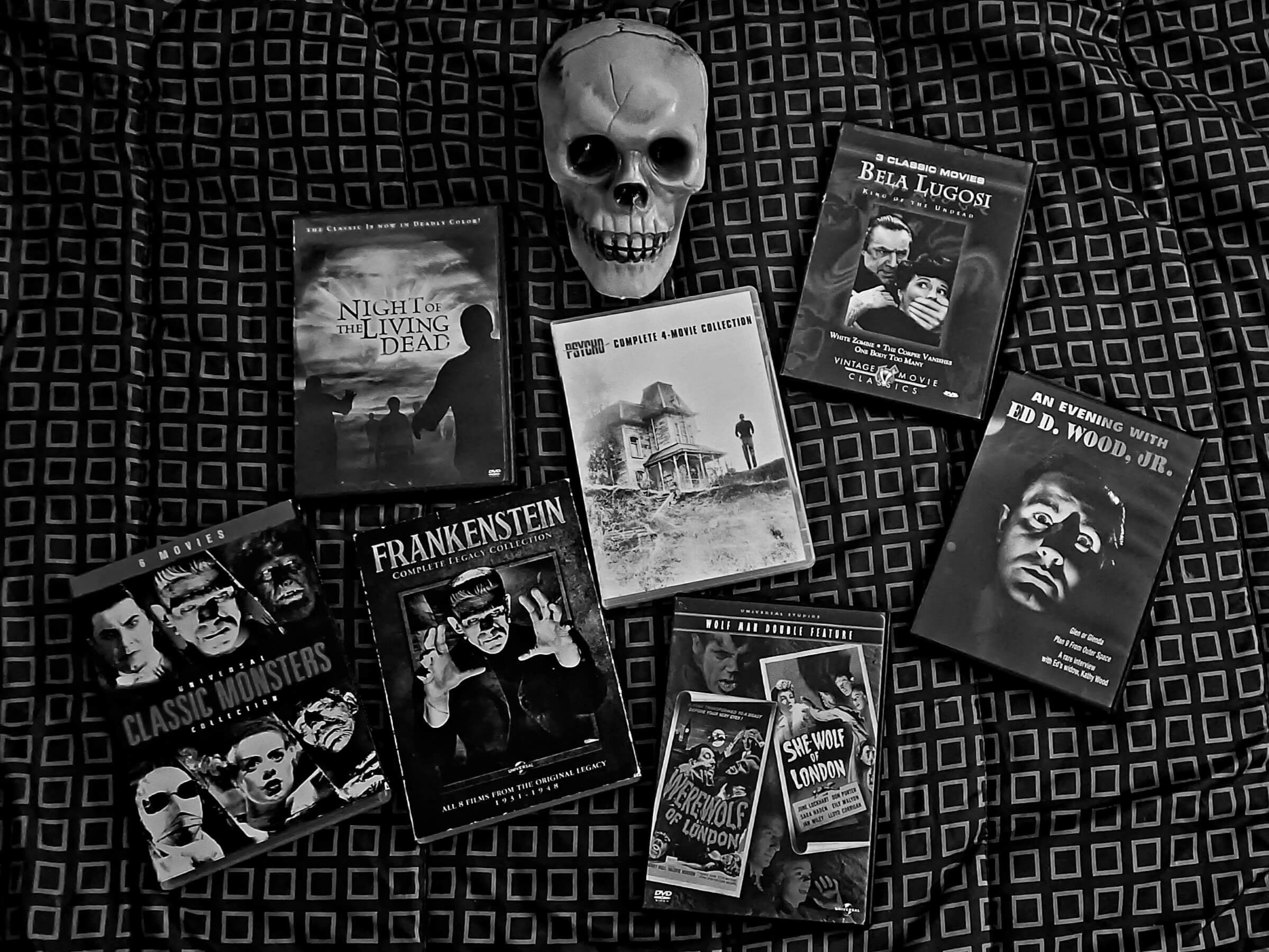 black and white horror movie banner